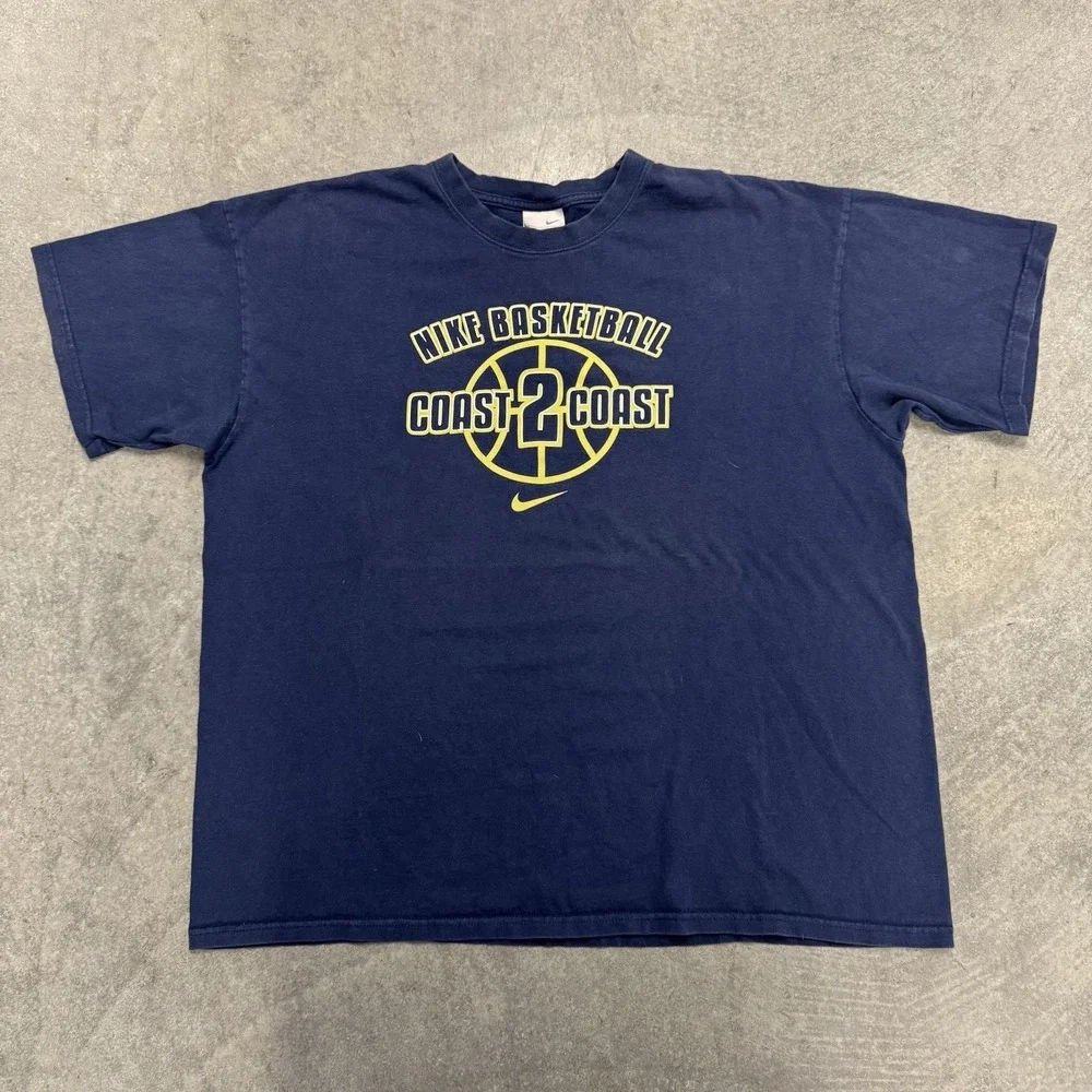 Vintage Nike Shirt Mens Navy Basketball Coast 2 Coast Graphic Swoosh XL